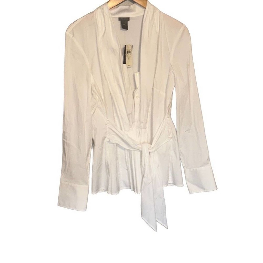 Ann Taylor Long Sleeve White Wrap Blouse - nwt 12